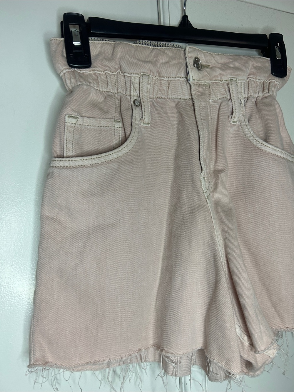 All Saints Paperbag Waist Frayed Hem Women’s Shorts - Light Pink - Picture 3 of 9